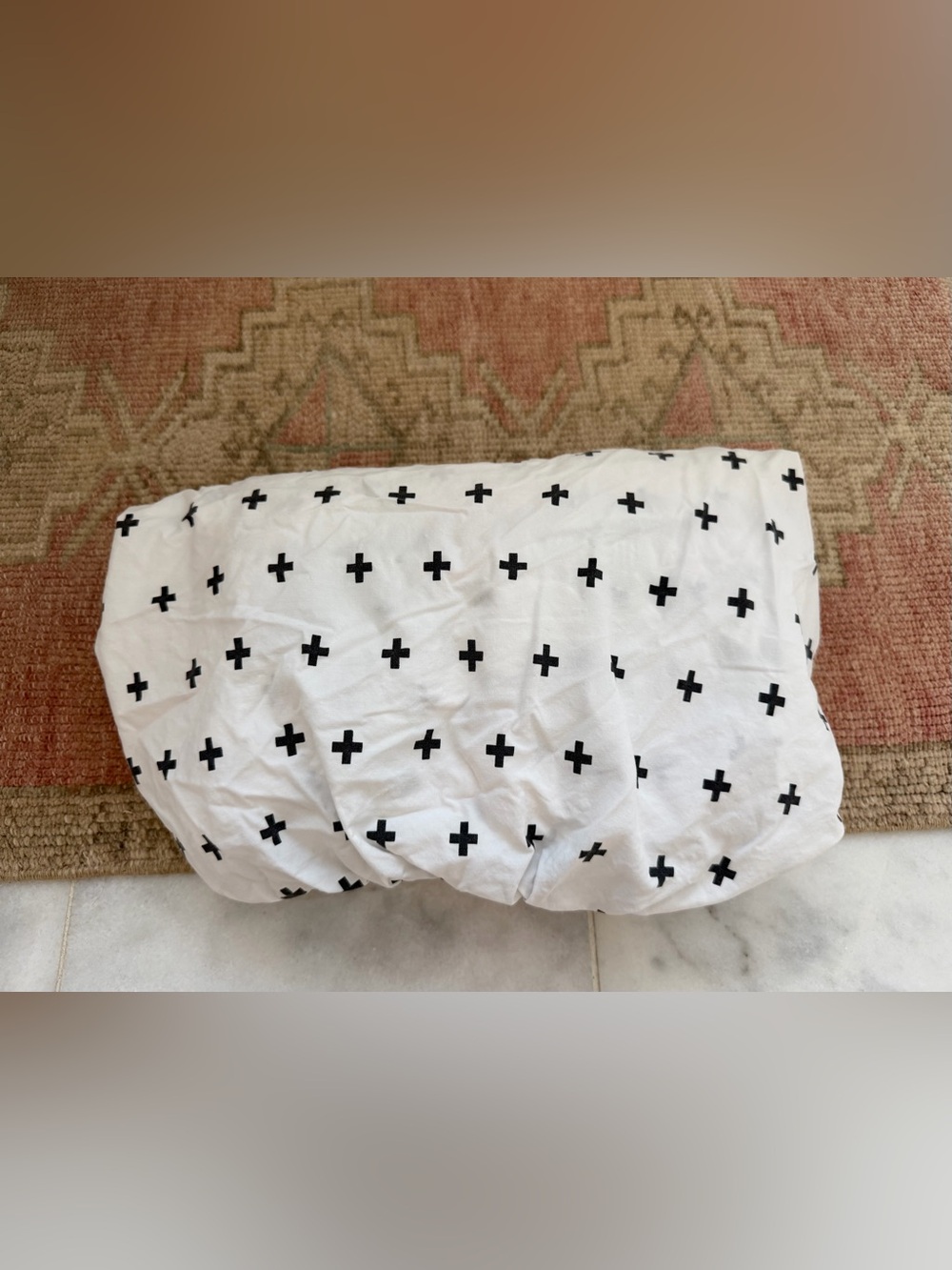 Crate&Barrel White with Black Cross Print Crib Sheet